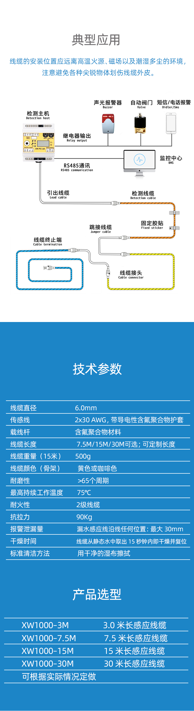 XW1000定位漏水感应线4