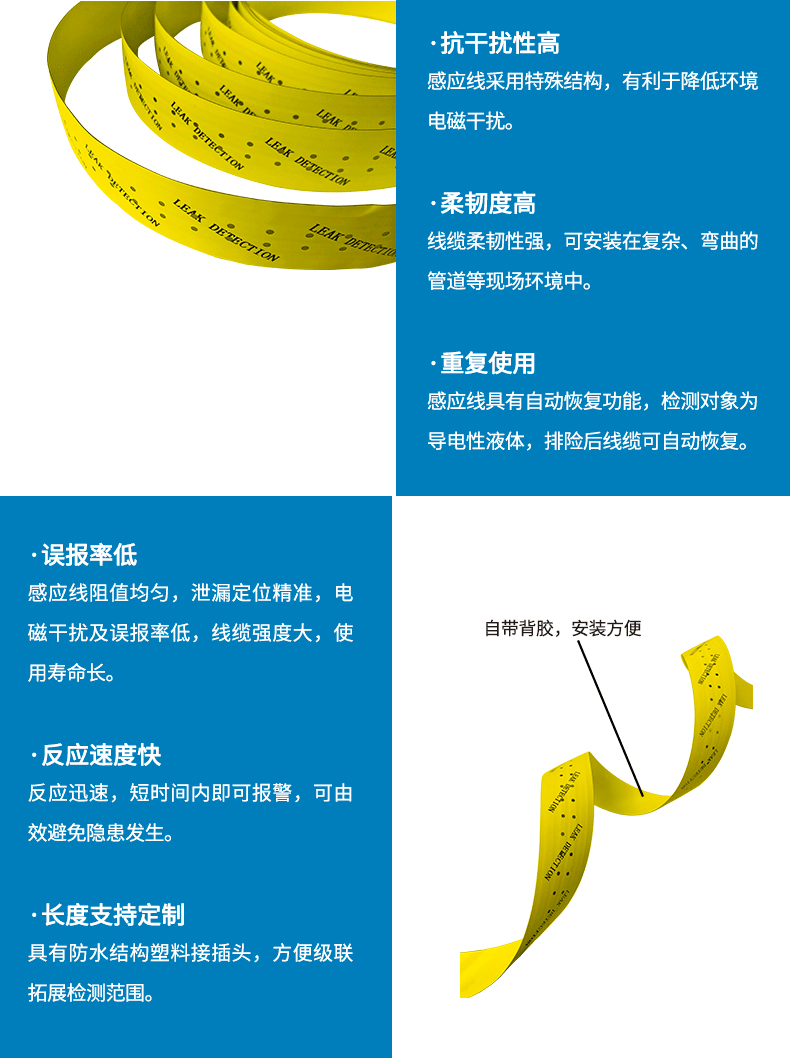 XW-TFDW30薄膜漏酸感应线，一种检测普通液体的薄膜漏液检测带4